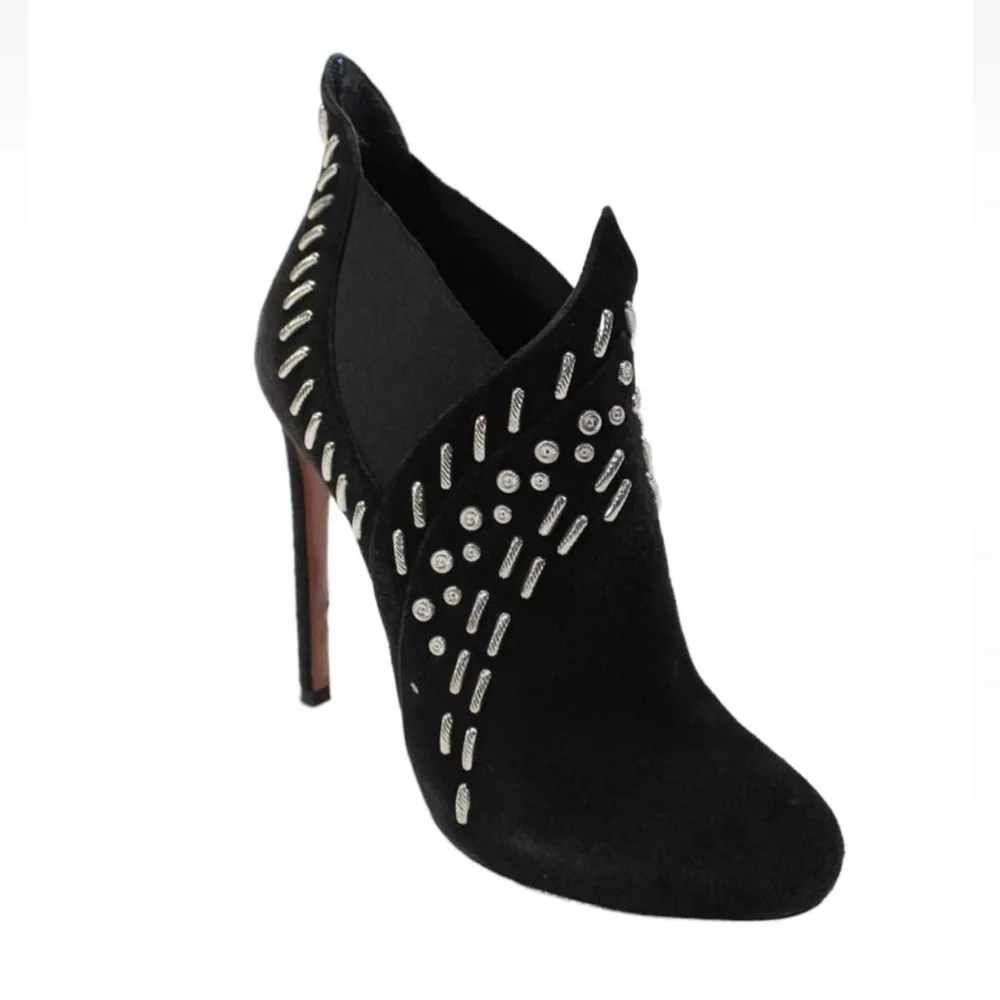 Alaia Womens 4” Stiletto Round Toe Studded Booties Black Suede Size 36.5 - Picture 1 of 6